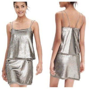 Banana Republic M 8 Cocktail Silver Sequin layer